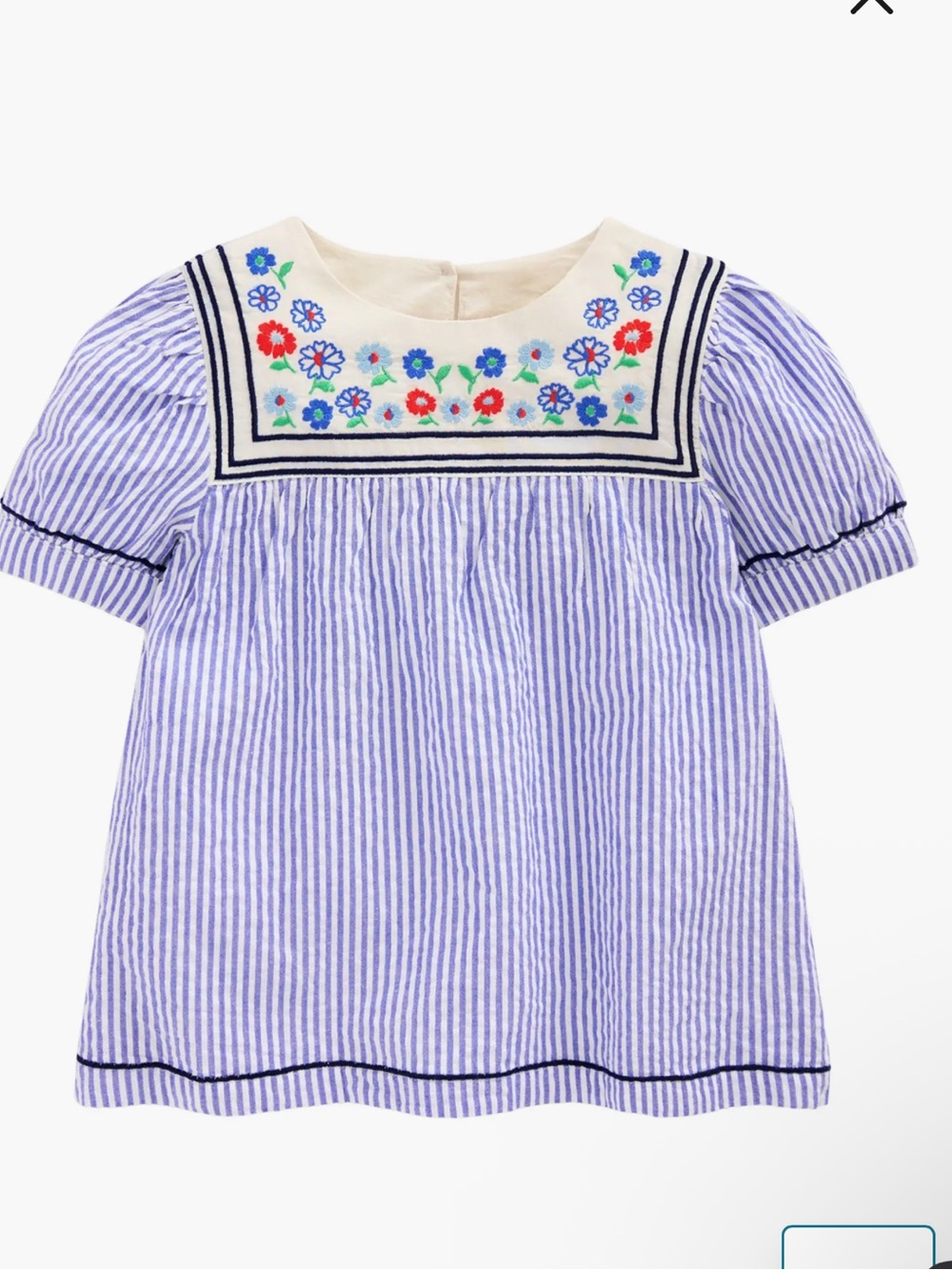 Blue & White Striped Embroidered Sundress